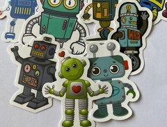 ROBOT ASSORTMENT Stickers (6pc)Buzz•Metal•Beep•Strong •Machine•Computer•￼Chat• ￼