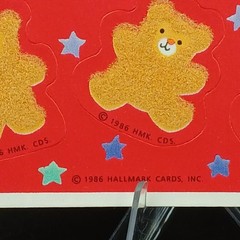 Vintage 1980s Fuzzy Flocked Stickers TEDDY BEARS Hallmark Cards 1 Page
