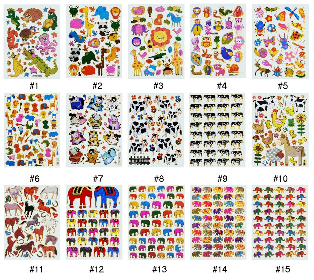 #SAA Shiny Cow Horse Elephant Cartoon Animal Craft Card Kids Children Stickers