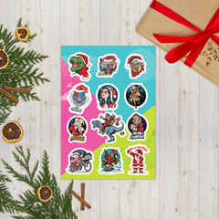 Labels Sticker sheet Merry Christmas 2023 Dino, Funny Santa
