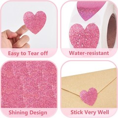 1500 Labels Glitter Pink Heart Stickers 1 inch Sparkling Cute Adhesive for