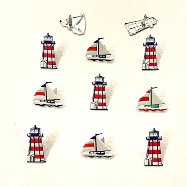 LIGHTHOUSE & SAILBOAT SCRAPBOOKING DECORATIVE BRADS EYELET OUTLET 8 PCS