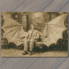 STICKER Victorian Man Bat Wings Seated Parlor Dark Fantasy Gothic Portrait