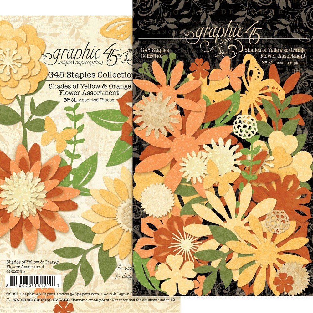 GRAPHIC 45 – STAPLES COLLECTION FLOWER ASSORTMENT – SHADES OF YELLOW & ORANGE