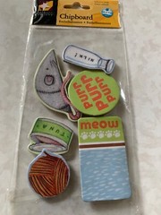 AMERICAN TRADITIONAL DESIGNS GLITTER CHIPBOARD CAT MEOW TUNA MOUSE PAW PRINTS
