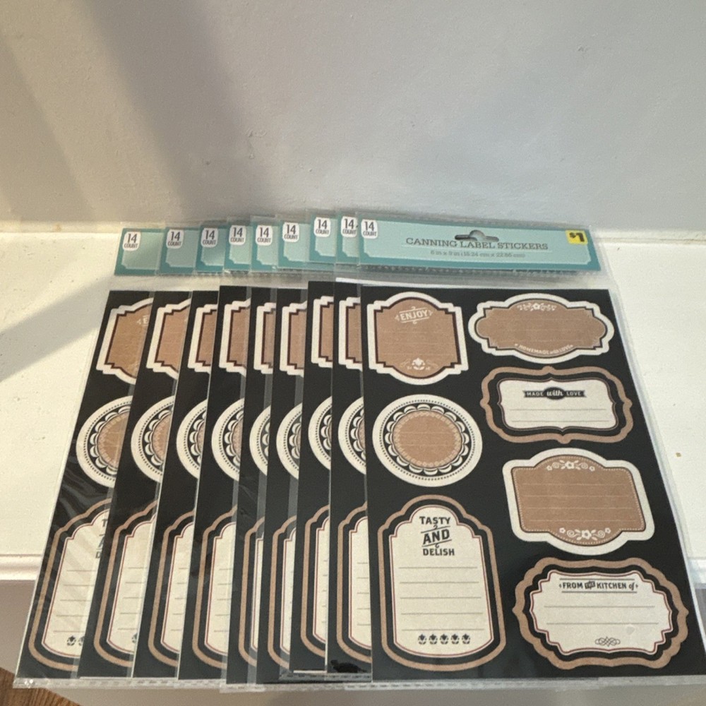 Canning Label Stickers – Brown White Black Labels Theme, 14 Count per lot of 9