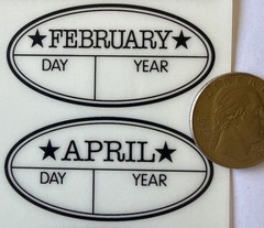 BLACK OVAL DATE LABEL Rub-On Transfers(4-3/4”x 7”)Months •Day•Year•Card Making•