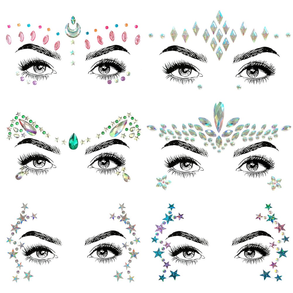 6 Pcs Music Festival Face Jewels, Rhinestone Rave Gems Glitter, Crystal Birth…