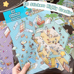 4 Sets Big DIY 3D Sticker Scene Isometric Miniature Room Book Kids House Sticker