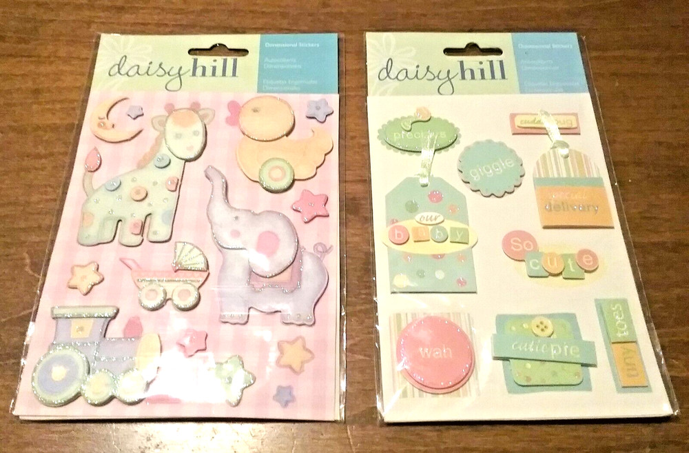 Lot of 2 pkgs Daisy Hill Scrapbooking Stickers Baby Elephant Giraffe Moon Star