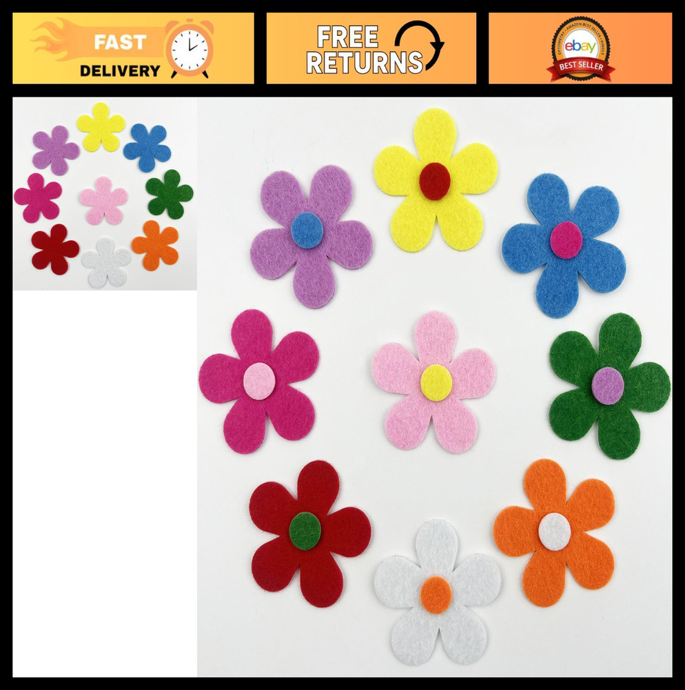 100 Adhesive Felt Flowers – 1.5″ Fabric Stickers in Assorted Colors for DIY Craf