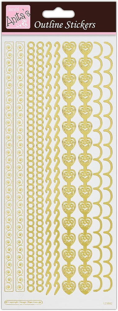 Anitas Outline Stickers, Border, Gold on White, for Scrapbooking, Card Making, K