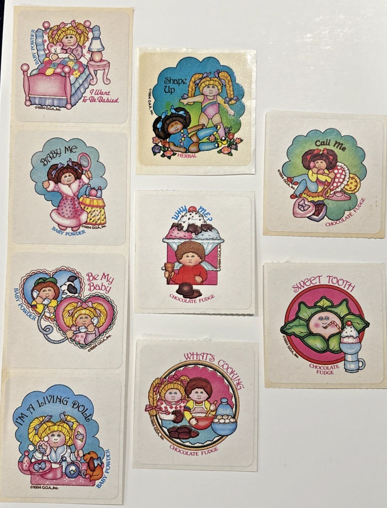 Vintage 1984 Cabbage Patch Kids Scratch n Sniff Sticker Lot of 9