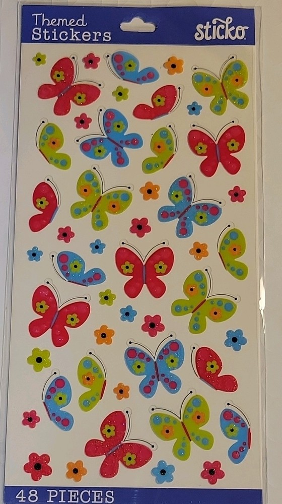 Sticko Glitter Multicolor Butterflies Stickers 48 Pieces Scrapbooking 52-38215
