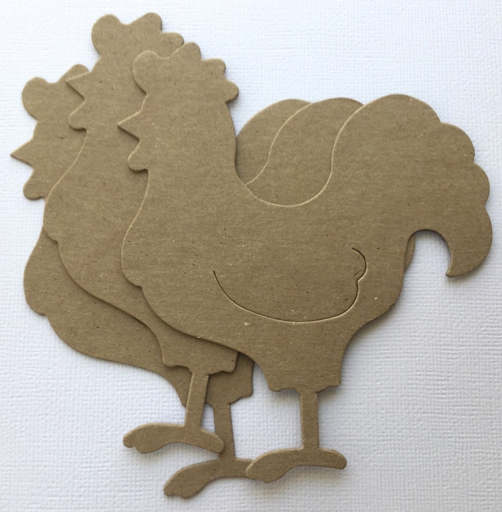 (4) *ROOSTER* Farm Barnyard Animal – Bare Unfinished Chipboard Die Cuts 4 3/4″