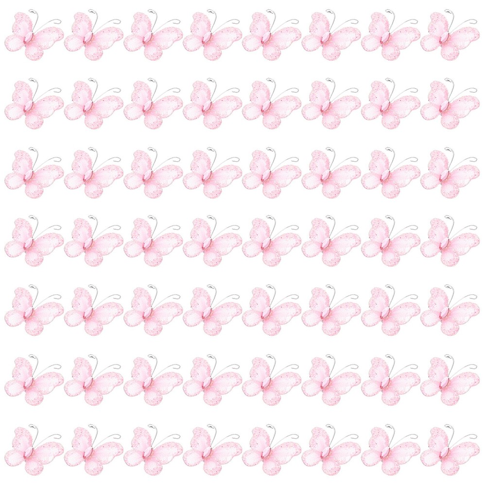50Pcs Butterflies for Crafts, 1.2″ Mesh Organza Butterflies, Pink