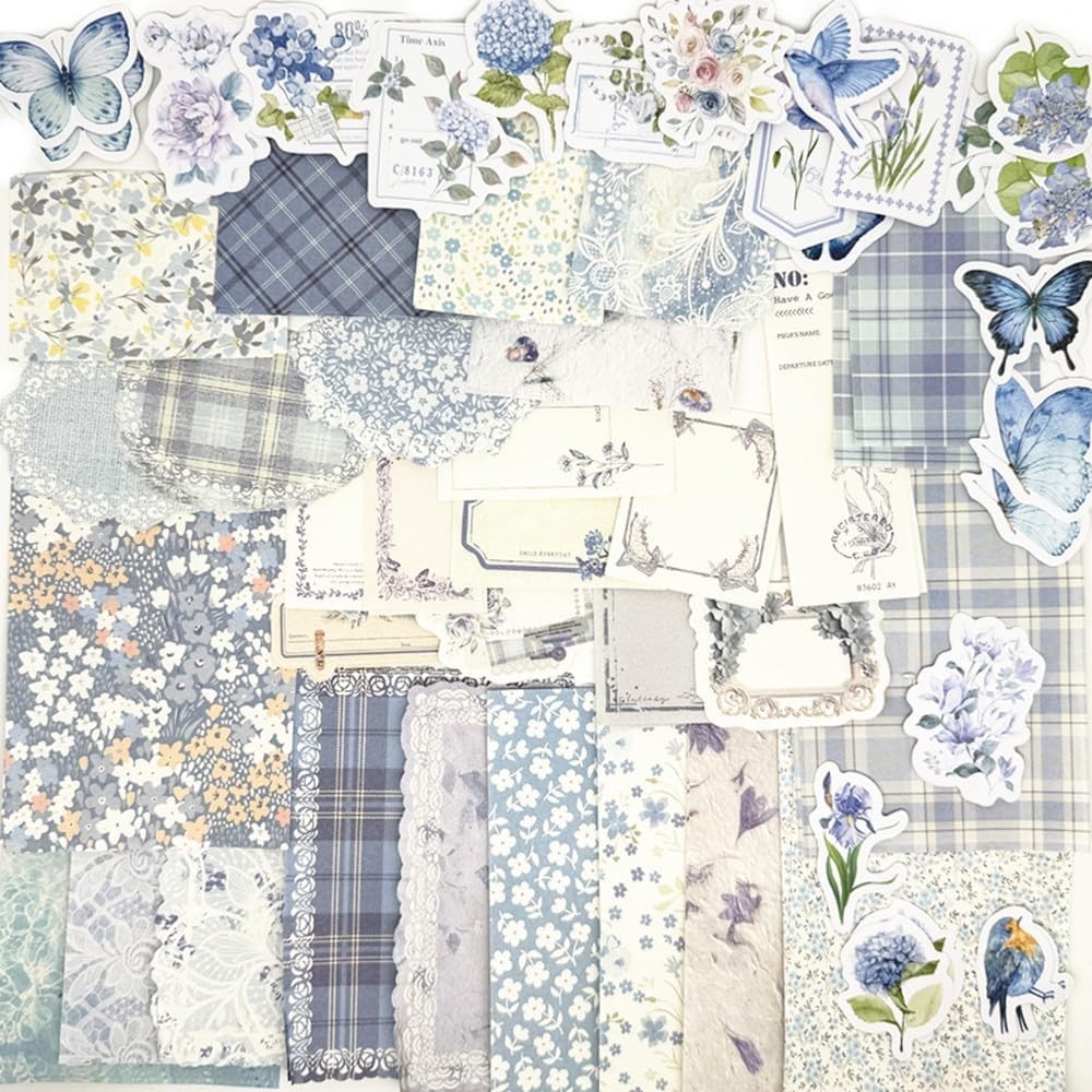 100PCS Vintage Floral Scrapbook Paper,Textured Paper Assorted Set, Special Paper