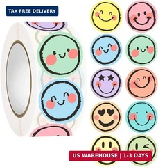 Smiley Face Stickers Roll, 500 PCS Reward Stickers with 10 Cute Positive Designs