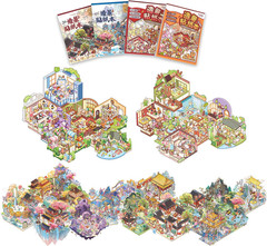 4-Pack Mini DIY 3D Sticker Scenes Book, 32 Sets Miniature Sticker Scenes