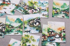 traditional Asia water town green spring sticker｜Chinese Jiangnan river water