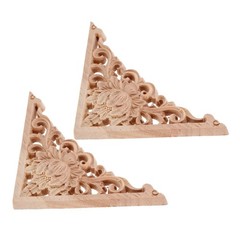 2Pcs Unpainted Wooden Carving Applique for Home Decor and Furniture Onlay