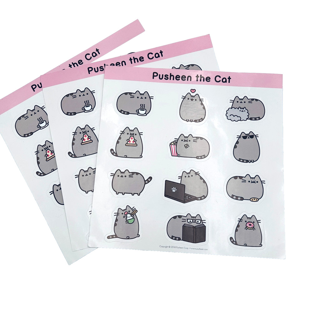 Pusheen the Cat Stickers 3 Identical Sheets of 12 Stickers 2018 Snack Relax New