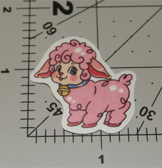 Pink Anime Lamb Sheep Cute Curly Blue Bell Happy Chibi Kawaii Sticker