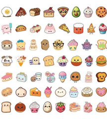 60 PCS Cute Food Stickers Snack Hamburger Pizza Cake Donuts Vinyl Waterproof