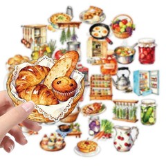 56 pcs Kitchen Food Cooking Clear PET Stickers, Vintage Bakery