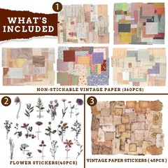 445 PCS Vintage Scrapbook Paper Journaling Scrapbooking Supplies Kit Aesthetic
