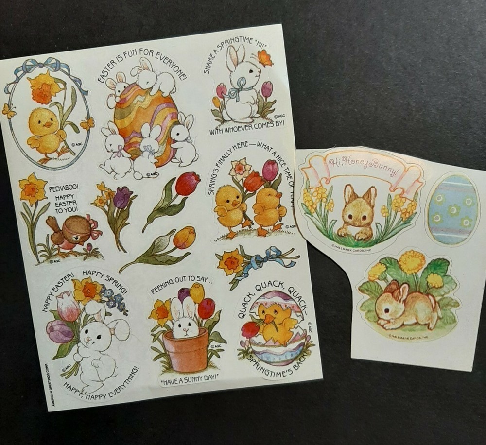 Vtg Easter CUTE BABY ANIMALS Quotes Spring Theme Sticker Lot Ephemera Scrapbook