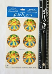 Vtg 80s Illuminations Stickers Ocean Sunset 1981 Sheet tropical beach