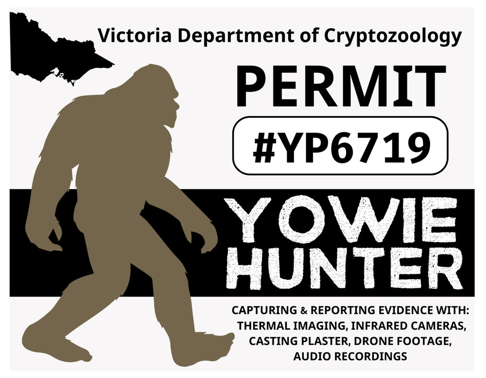 VICTORIA YOWIE HUNTER PERMIT Glossy Vinyl Sticker NEW Cryptids Bigfoot