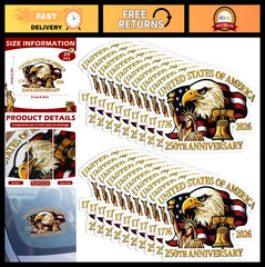 250th Anniversary Stickers – 20 Pcs Large USA Independence Decals, American Flag