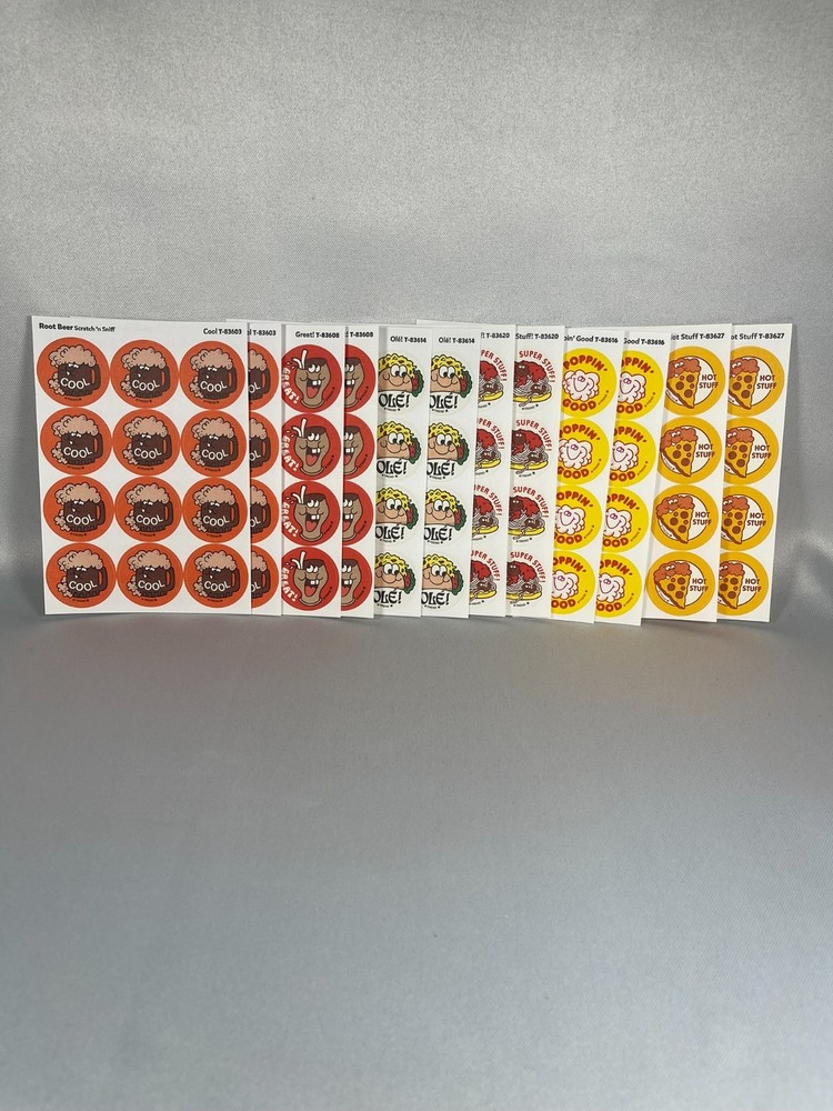 TREND SCRATCH ‘N SNIFF FOOD & DRINK STICKERS – 12 FULL SHEETS – NEW!