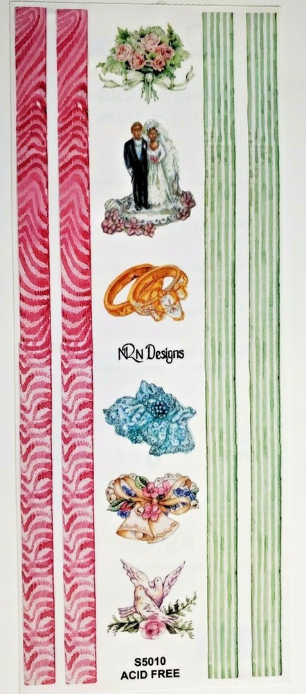 Wedding Bride Groom Rings Bouquet Dove Bells Borders 12″ Sheet NRN Designs RARE