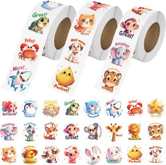 3 Rolls Animal Stickers, 1500 PCS, 24 Designs for Kids, 1.0 Inch