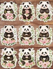 Panda with Pink Flowers Die Cut Vinyl Stickers Scrapbooking Laptop Waterbottle