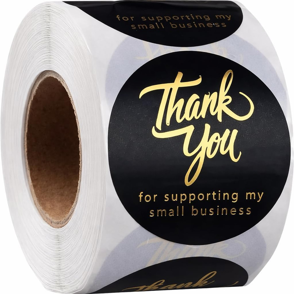 Thank You Stickers, 2 Inch, 500 Pcs, Black & Gold | Small Business, Round