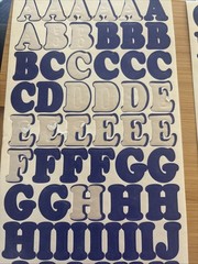 Vtg Blue Alphabet Stickers 8 Sheets Used Capital Lower Case Numbers Exclamation