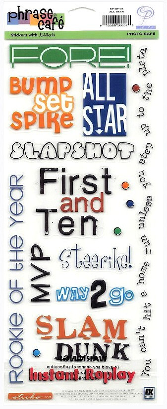 EK Success PHRASE CAFE Sticko Stickers with Attitude ALL STAR Sports Page