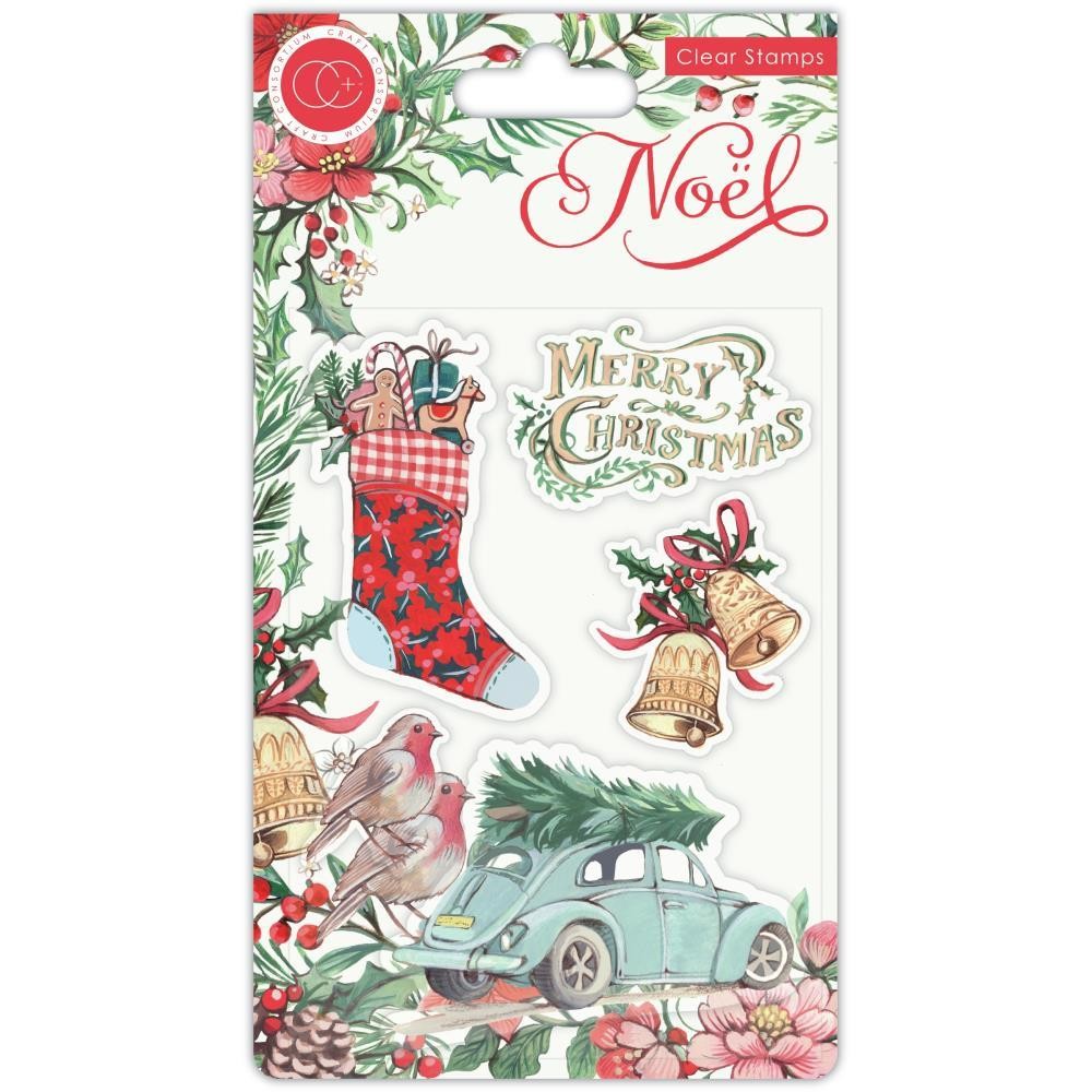 New Craft Consortium rubber Stamp set CHRISTMAS NOEL FESTIVITY free USA ship