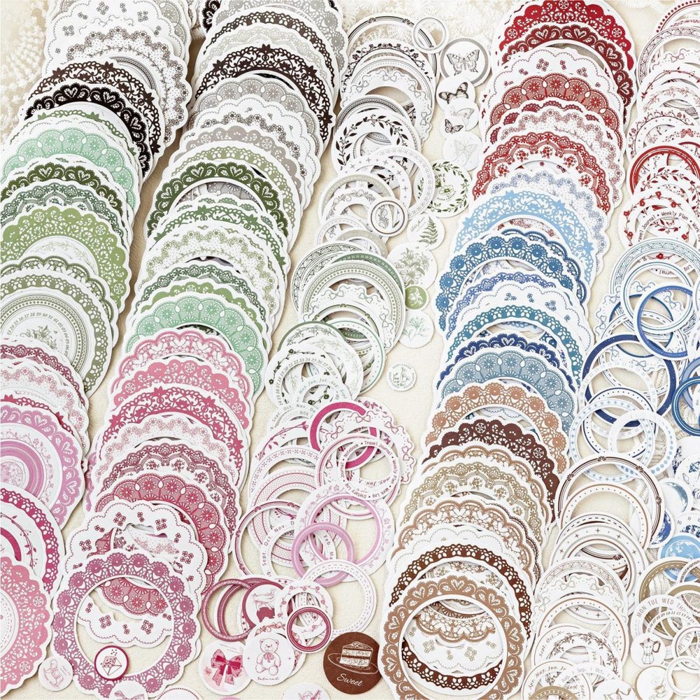 20Pcs Retro Lace Circles Paper Stickers Junk Journal Seal Scrapbooking Supplies