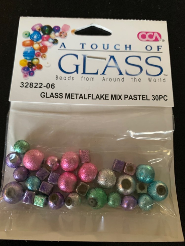 A TOUCH OF GLASS – GLASS METAL-FLAKE MIX PASTEL – GLITTERED COLORED BEADS 30 PCS