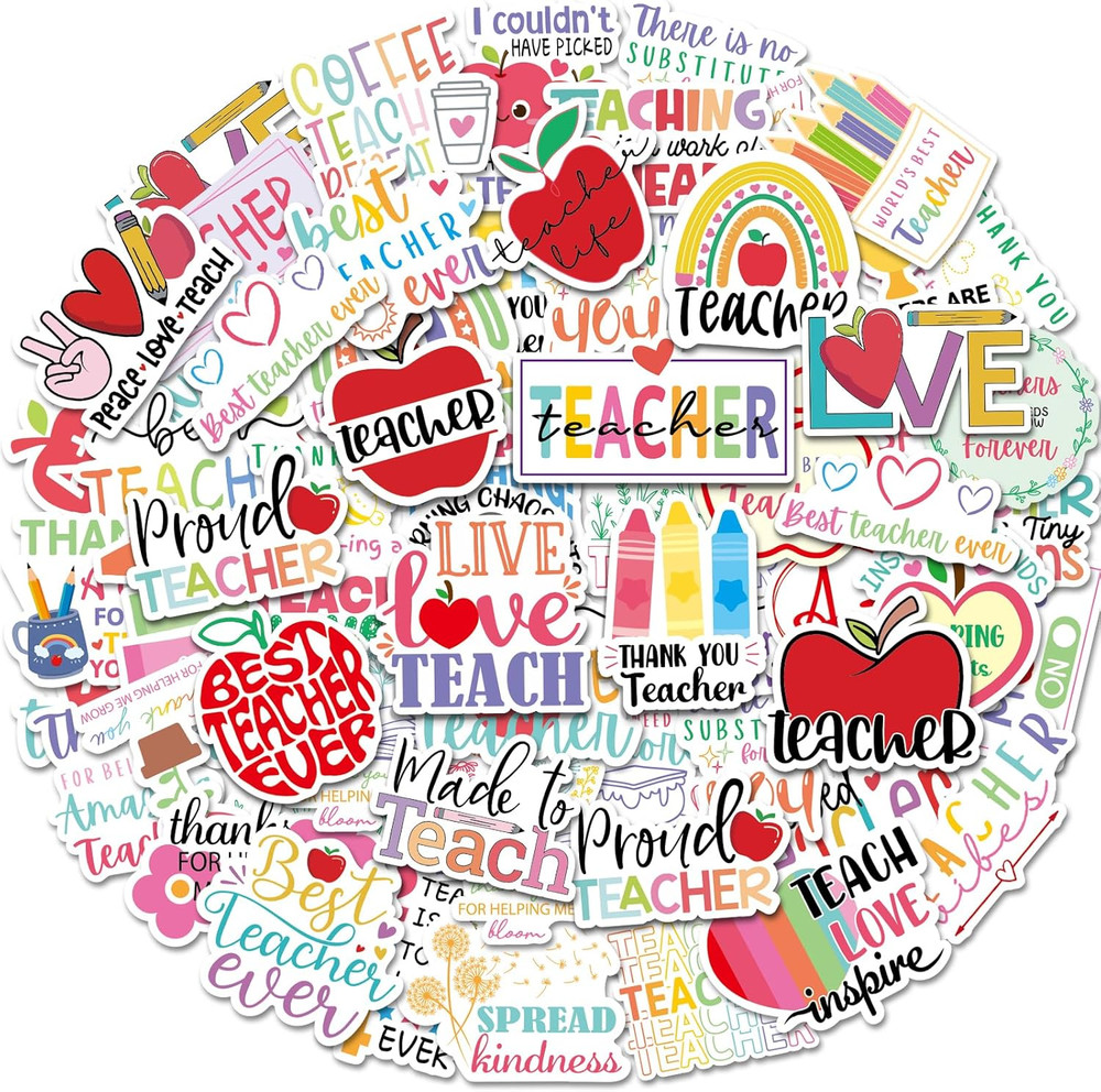 100 Pcs Teacher Stickers Teacher Appreciation Gifts Bulk Vinyl Waterproof Sticke