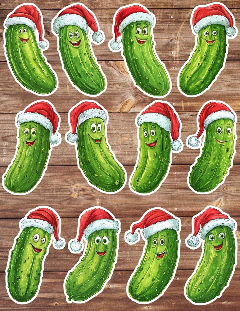 Christmas Pickle Die Cut Vinyl Stickers Set Notebook Laptop WaterBottle