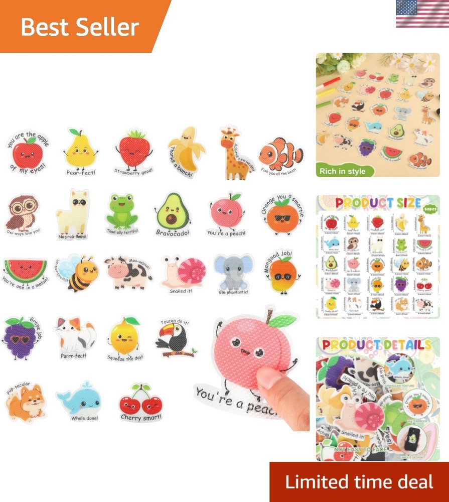 50 Pcs Anxiety Sensory Stickers Motivational Textured Calm Strips Cute Animal…