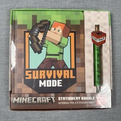 Minecraft Survival Mode Stationery Bundle: Notebook, Pen, And Sticker Sheet