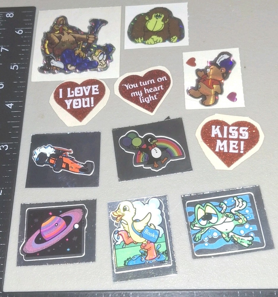 vintage Stickers,bj Decal Specialties Lot Mylar Glittery Prism