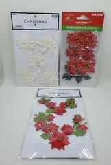 CR5 Lot Of 3 Christmas Poinsettia Embellishments For Cards Or Scrapbooking Lot A